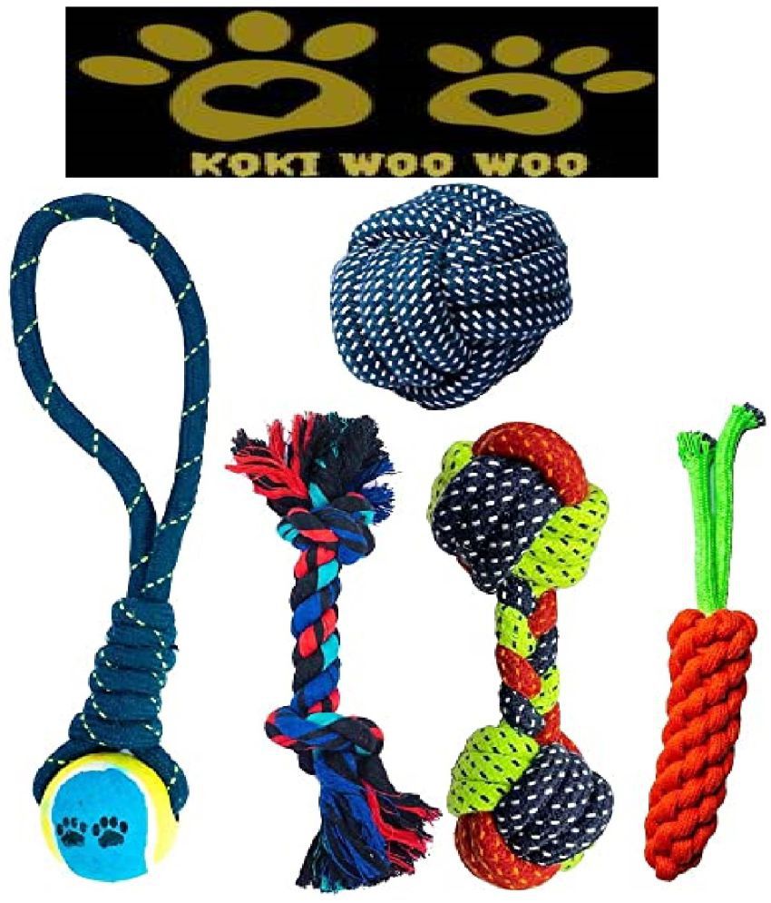     			KOKIWOOWOO Set of 5 Durable Cotton Rope Toy For Medium to Small Bread