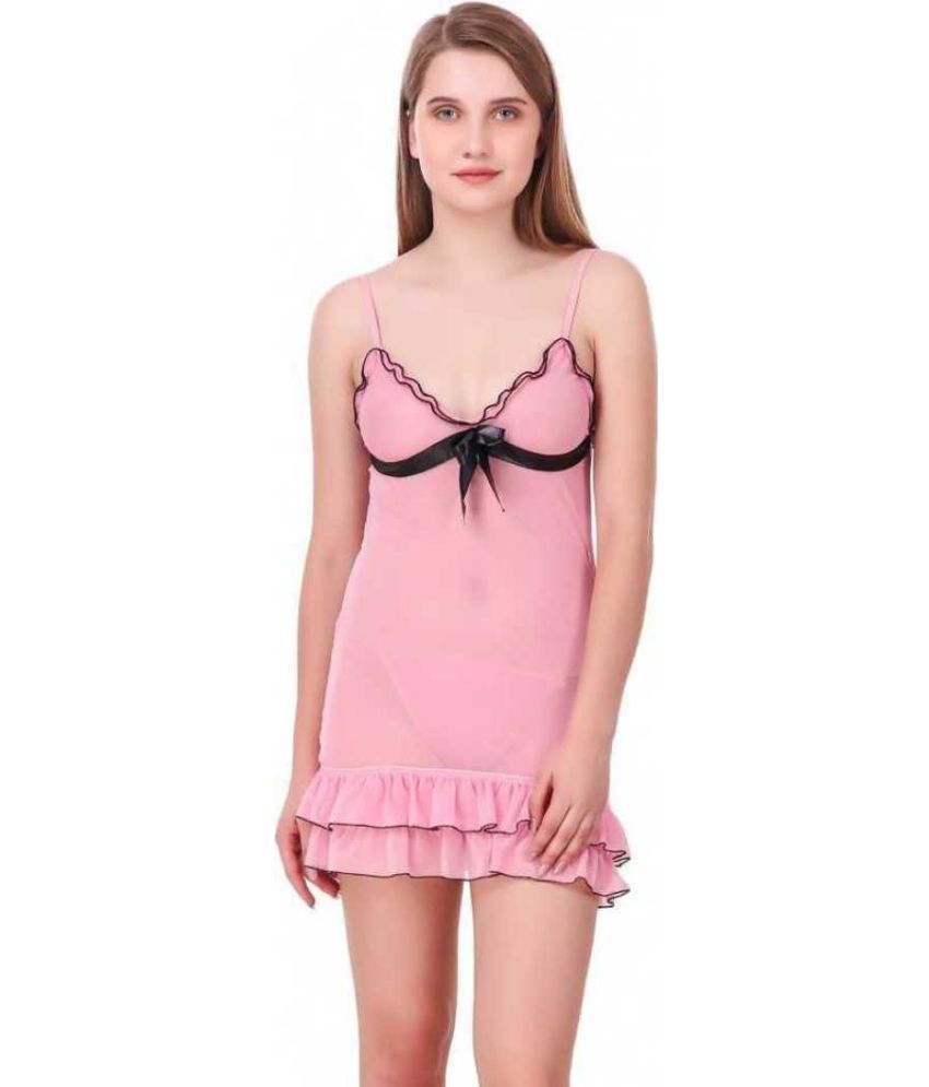     			CELOSIA Net Baby Doll Dresses With Panty - Pink Single