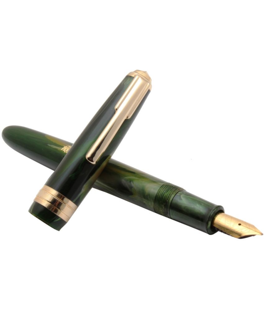 Srpc Airmail Green Marble Eyedropper Fountain Pen With Golden Trims