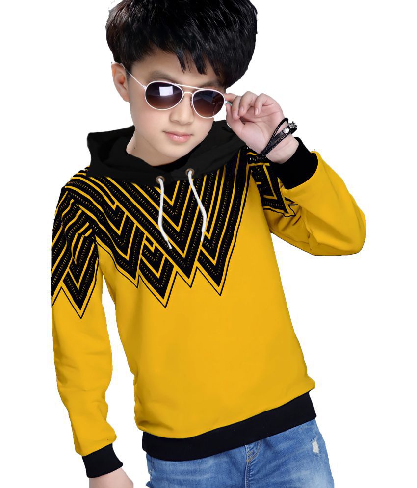     			FORCE Kids Cotton hooded Tshirt Black::Yellow 13-14 Years
