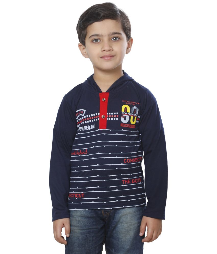     			Fourfolds Pack of 1 Boys Cotton Blend T-Shirt ( Navy )