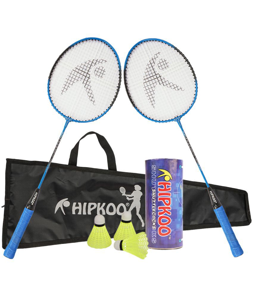     			Hipkoo Sports Junior Player Aluminum Badminton Complete Racquets Set | 2 Wide Body Rackets with Cover and 3 Feather Shuttlecocks | Ideal for Beginner | Flexible, Lightweight & Sturdy (Blue, Set of 2)