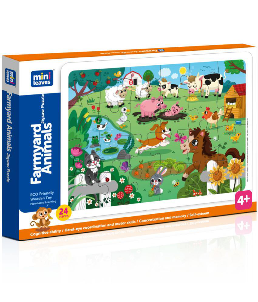     			Mini Leaves 24 Pieces Farmyard Animals Wooden Jigsaw puzzles for 3 years old