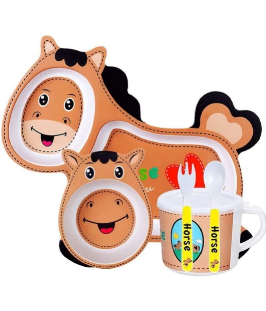 VBE 5 PCS Eco-Friendly Animal Shape Bamboo Fiber Baby Feeding Set Tableware Baby Lunch Sets Fun Plate Sets for Kids Feeding Set for New Born and Toddlers