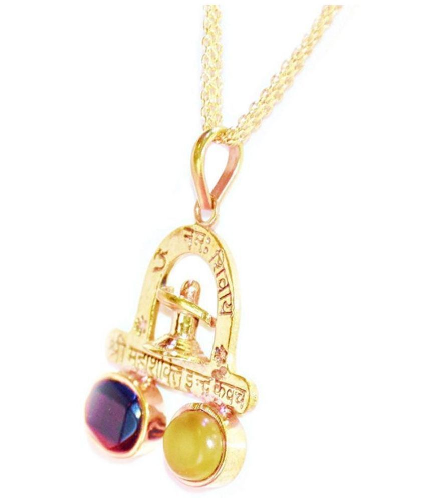     			Non-Precious Metal Multi Color Kaal Sarp YOG Pendant with Gold Plated Chain and Red Thread for Men and Women and Hessonite Stones