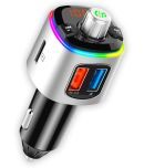 CRUST Car Bluetooth Device for Music System, FM Transmitter with QC 3.0 Dual USB Fast Charger & Call Receiver; 7 Colour LED Lights; Supports MicroSD, USB MP3 Audio Playback