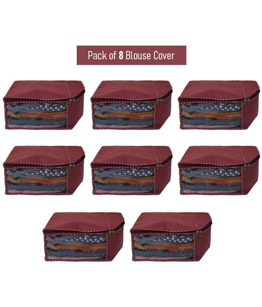     			Sh Nasima Blouse Covers Organizer Non Woven Blouse Storage Bag With Transparent Window Maroon Less Pack Of 8