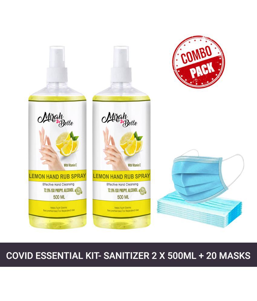     			Mirah Belle Lemon Hand Sanitizer Spray 500ml (Pack of 2) & 20 Masks Sanitizers 1000 mL Pack of 2