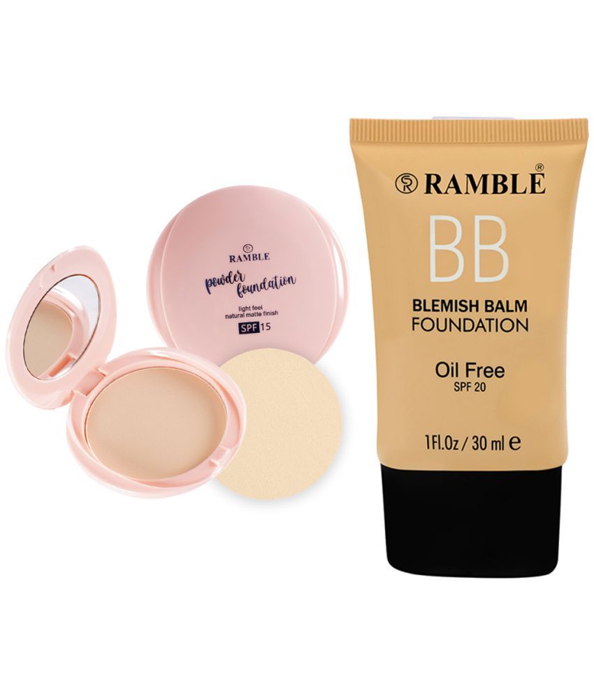     			RC RAMBLE Powder Foundation(18G)And BB Foundation(30ml) (Coral) Face Pack of 2 48