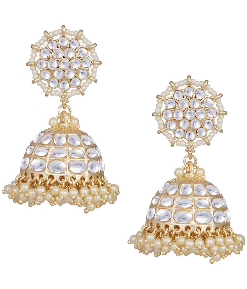 Stylish Gold Tone Kundan Studded Pearl Drop Jhumki Earrings for Women and Girls