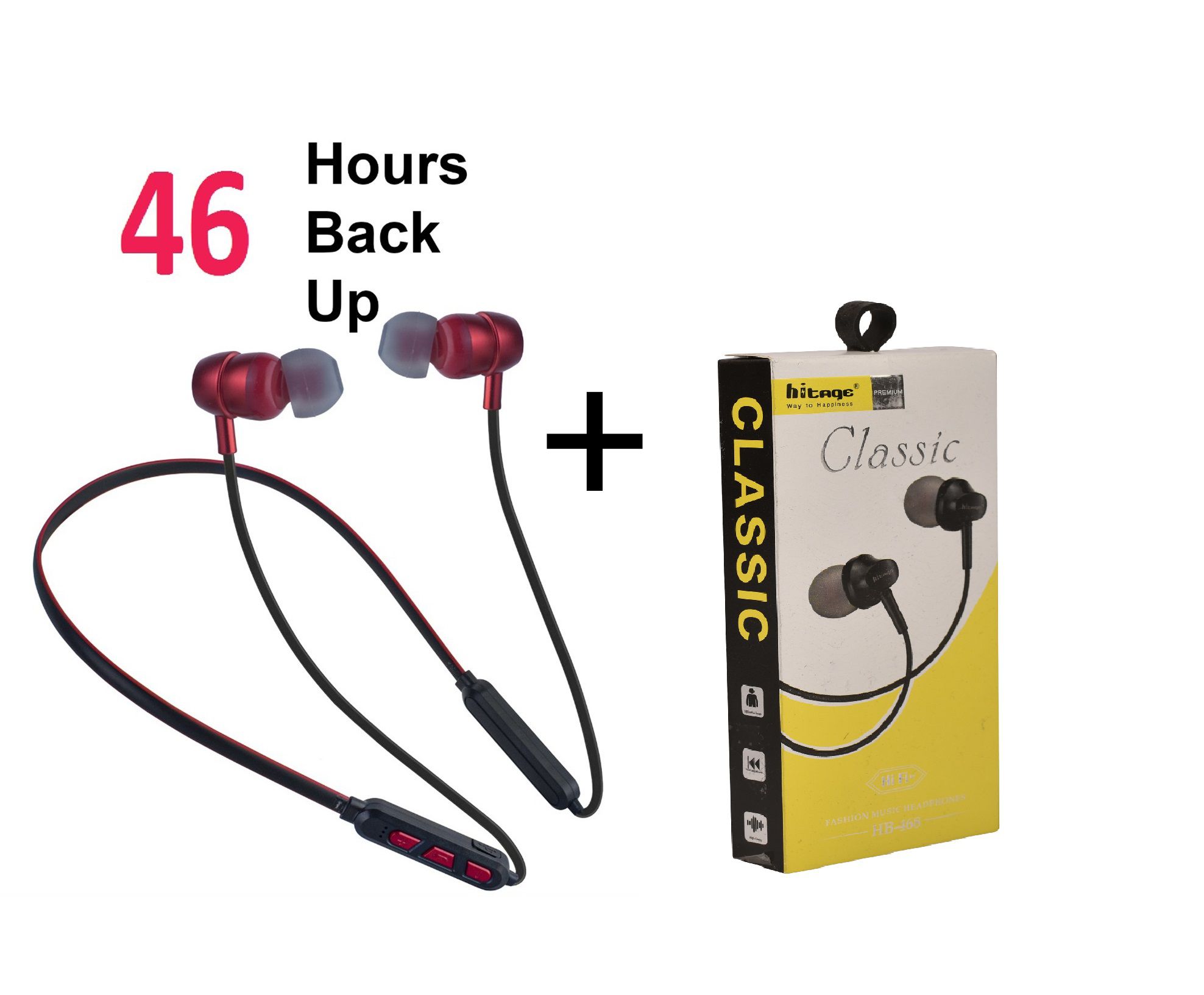 Hitage NBT-6858 AND EARPHONE COMBO MAGNETIC 46 HOURS BATTERY BACKUP [ FEEL THE KICK ] Compatible ALL ANDROID AND IOS SYSTEM Wireless magnetic Neckband 46 Hours Music Playback With Bass