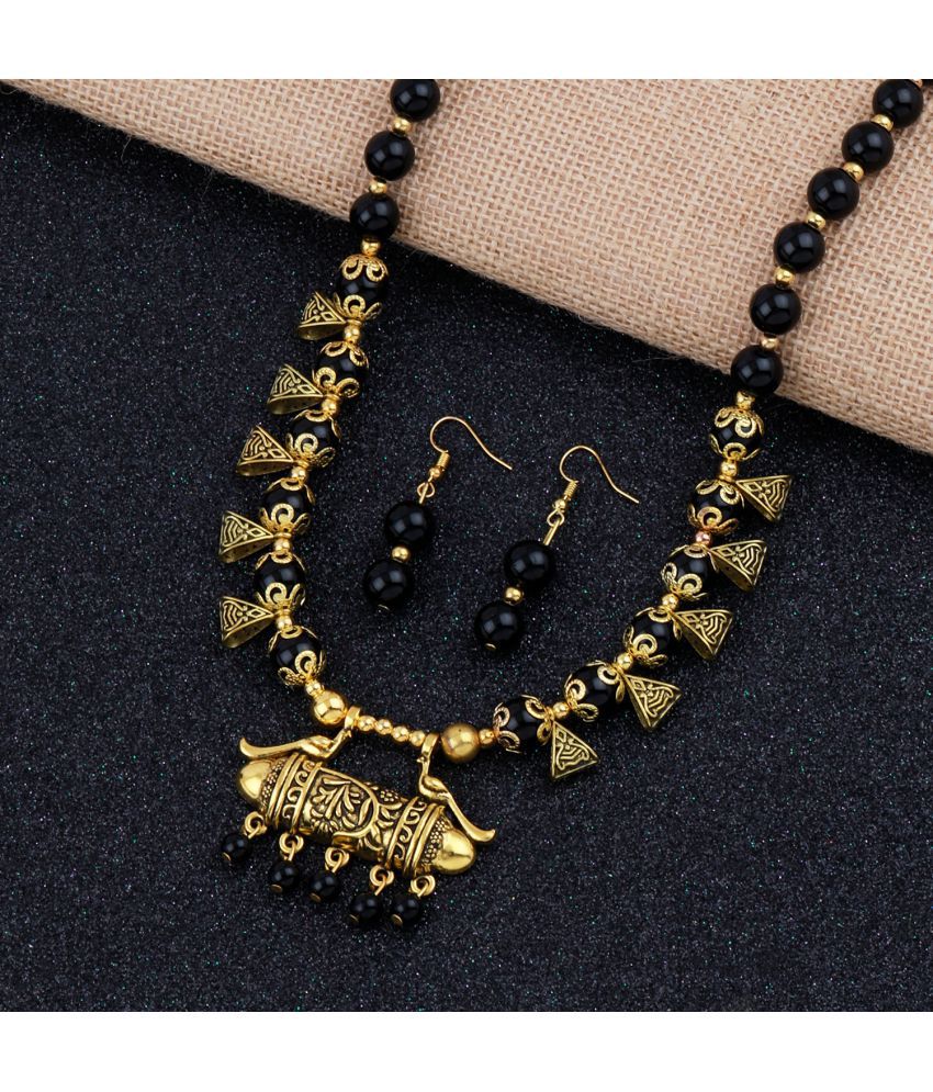     			Paola Alloy Black Traditional Necklaces Set Long Haram
