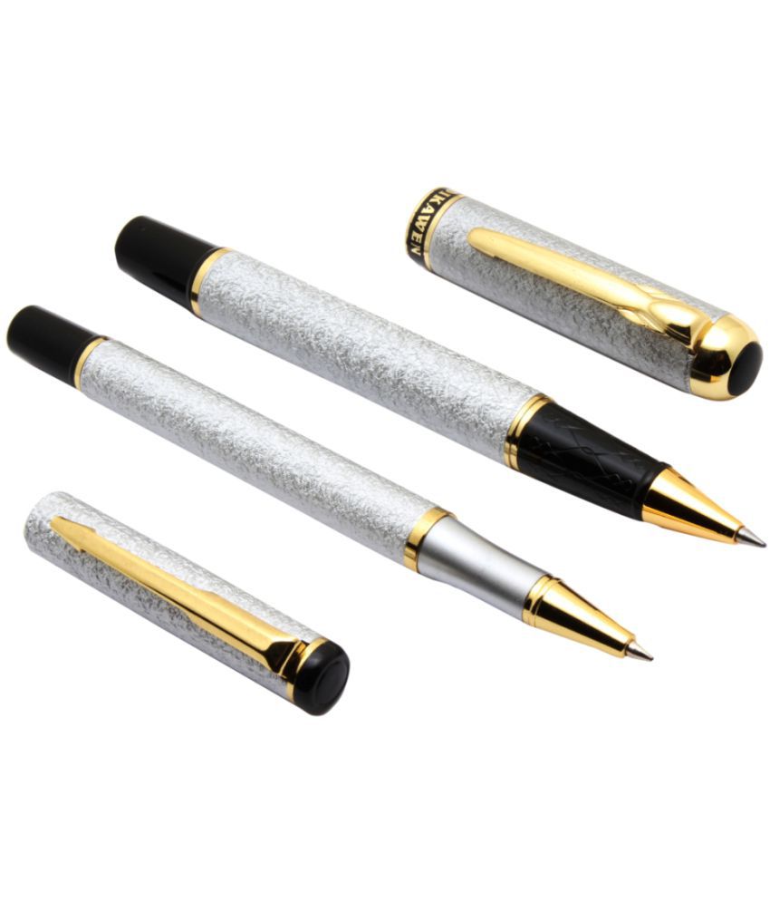     			Ledos Millennium Famous Design Silver Roller ball Pen Metal Body With Golden Clip - Pack Of 2