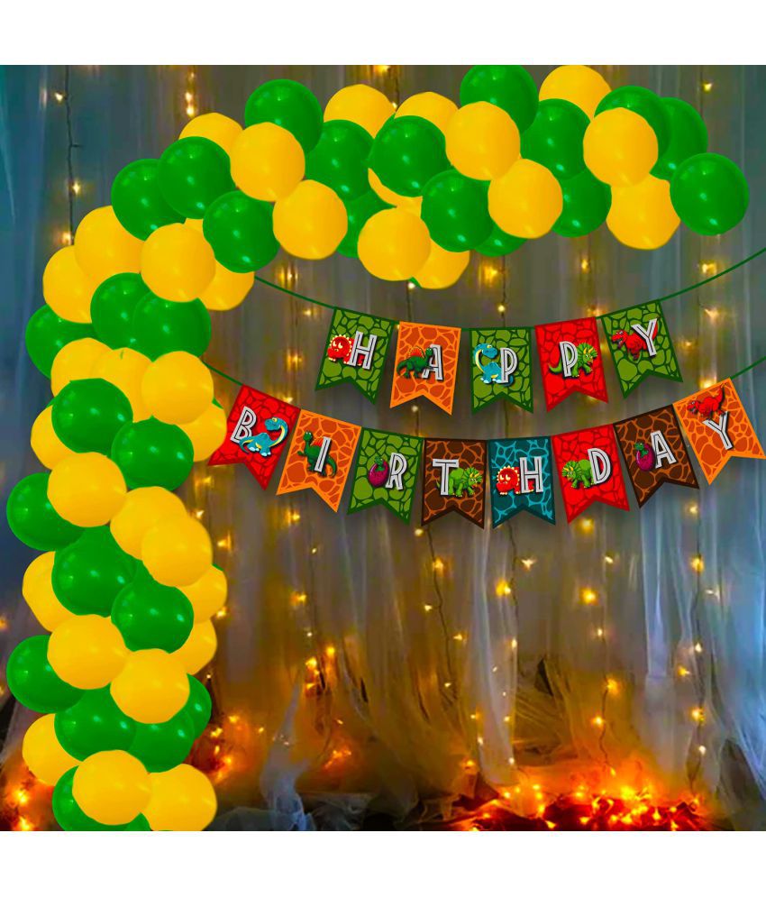     			Party Propz Dinosaur Party Supplies Little Dino Party Decorations Set 76Pcs Banner, Balloon With Led Fairy Light for Kids Birthday Party, Baby Shower, Bridal Shower Decorations