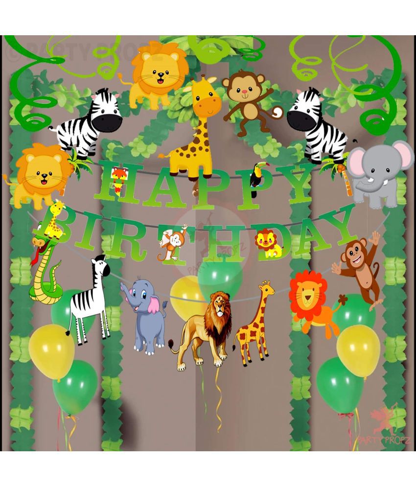 Party Propz Jungle Theme Birthday Decoration Boys-71Pcs Hawaiian Animals  Safari Forest Banners Balloons Pompom Swirls Hanging with Warm LED Light  Set for Kids - Buy Party Propz Jungle Theme Birthday Decoration Boys-71Pcs