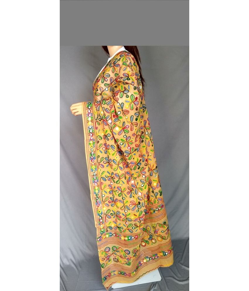     			Raj Beige Cotton Phulkari Dupatta - Single