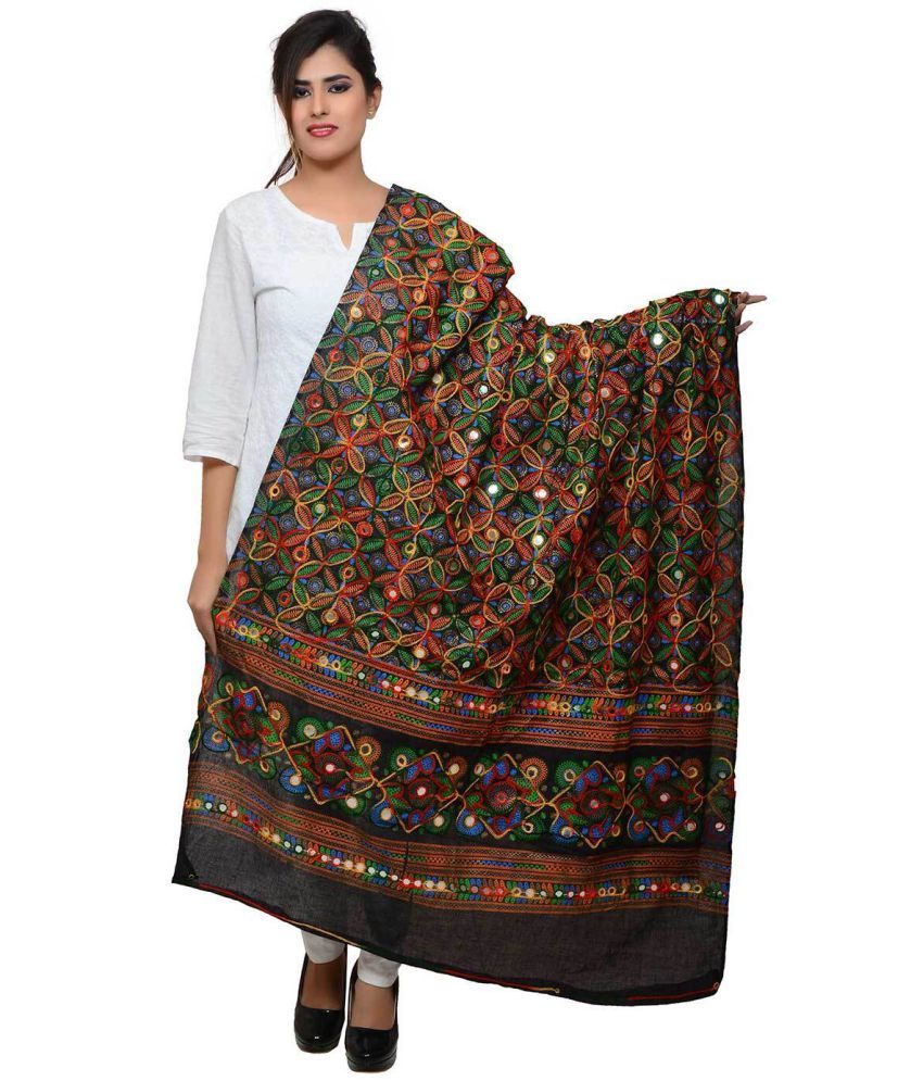     			Raj Black Cotton Aari Embroidered Dupatta - Single