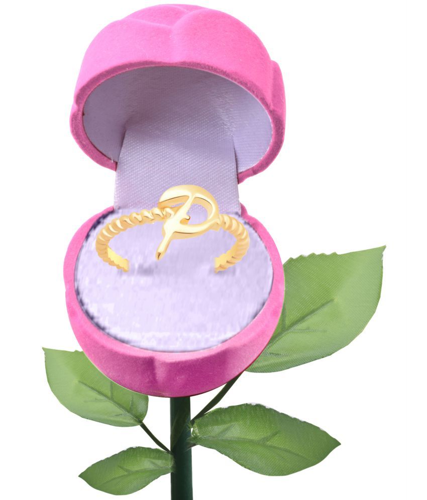     			Vighnaharta Stylish "P" Letter Gold- Plated Alloy Ring With PROSE Ring Box   {VFJ1311ROSE-PINK-G12 }