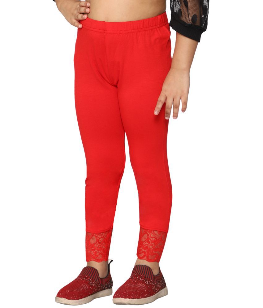     			2K Kids Ankle Length Leggings For Girls With Lace  (Red,7 Years - 8 Years) - Pack Of 1 (2KGALWL_RED_78Y)