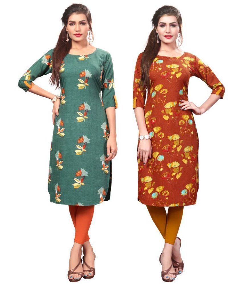     			HivaTrendz - Multicolor Crepe Women's Straight Kurti ( Pack of 2 )