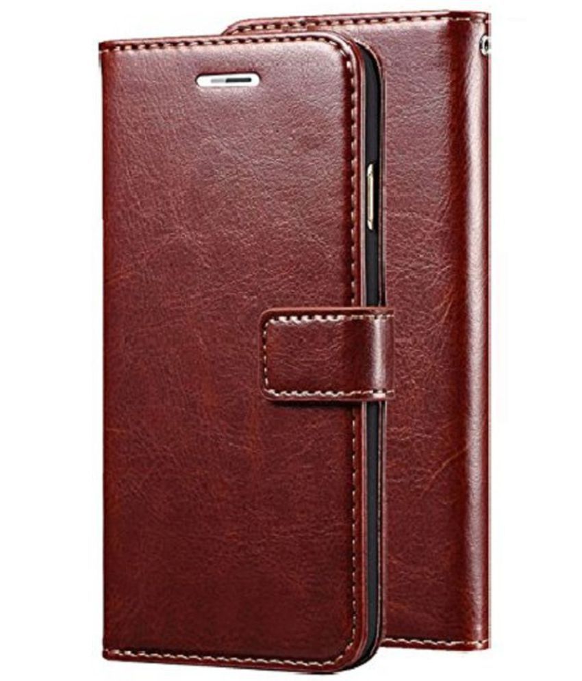     			KOVADO Brown Flip Cover For Tecno Spark 7 Leather Stand Case