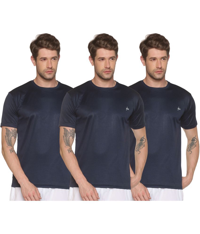     			YHA - Polyester Regular Fit Navy Men's Sports T-Shirt ( Pack of 3 )
