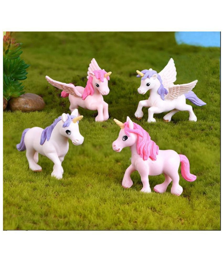 Chocozone Pack of 4 Cute Unicorn Miniatures Garden Decoration Gifts for Kids & Girlfriend (4cm)