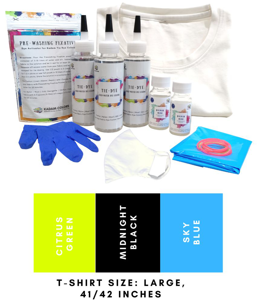 Tie Dye Kit #9 Lush with Large Size White T-Shirt, 100% Cotton Unisex, 180 GSM T-Shirt, Dye Activator and Color Fixative Included, Cold Fabric Dyeing