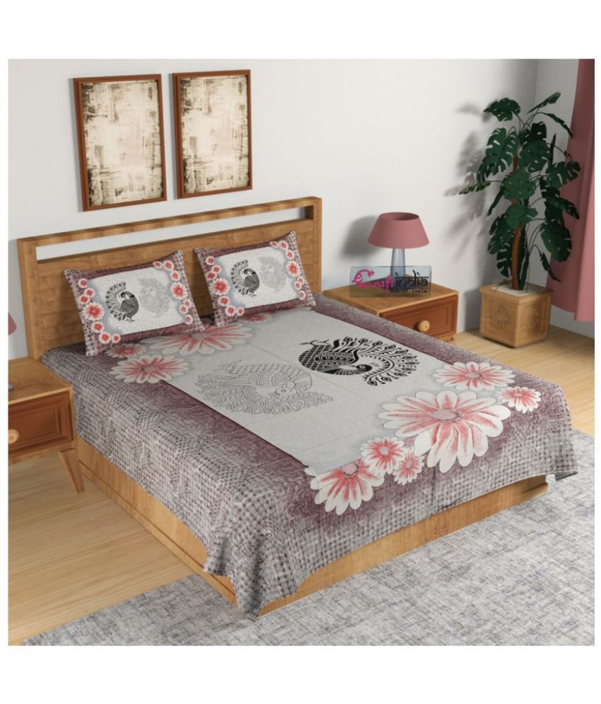    			eCraftIndia Cotton Double Bedsheet with 2 Pillow Covers ( 254 cm x 275 cm )
