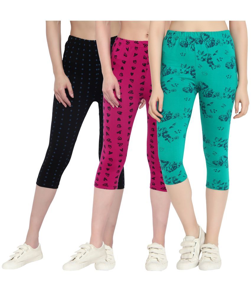     			Diaz Multi Cotton Lycra Printed Capri - Pack of 3