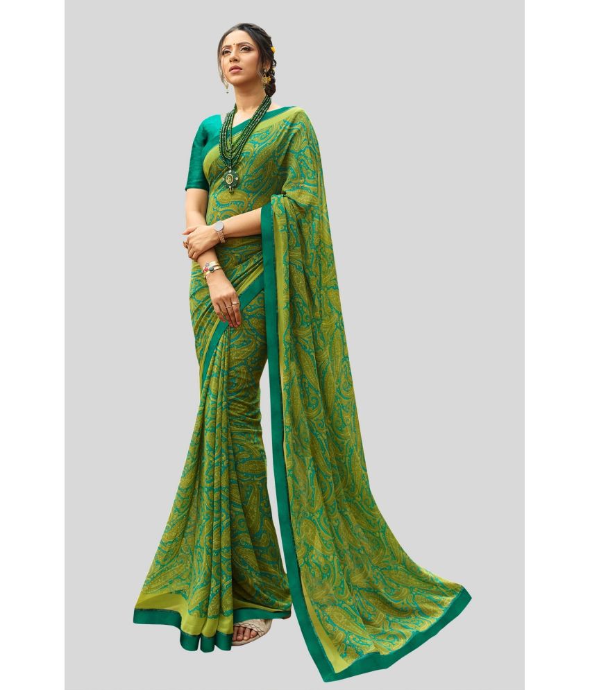     			Gazal Fashions - Green Chiffon Saree With Blouse Piece (Pack of 1)