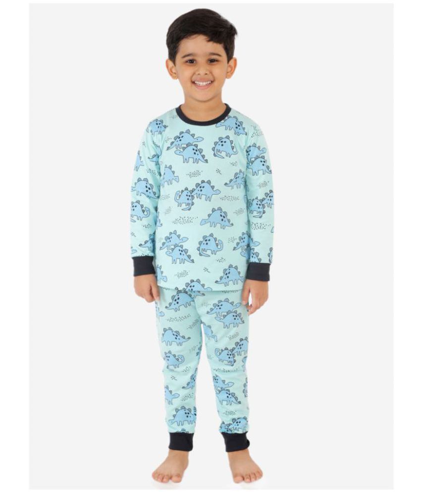     			Lazy Shark Boys Cotton Blend Nightsuit Set ( Sky Blue )