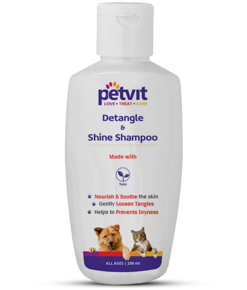 Petvit Detangle & Shine Shampoo with Tulsi Oil |Detangles & Conditions for Soft/Shiny/Healthy Coat, Vegan & Cruelty-Free, pH Balanced, Hypoallergenic, For All Breed Dog/Cat – 200 ML