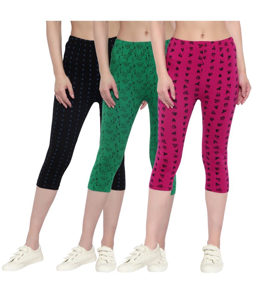     			Diaz Multi Cotton Lycra Printed Capri - Pack of 3