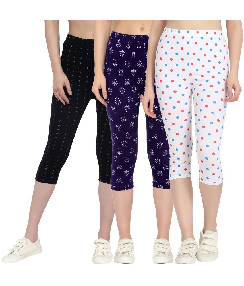     			Diaz Multi Cotton Lycra Printed Capri - Pack of 3