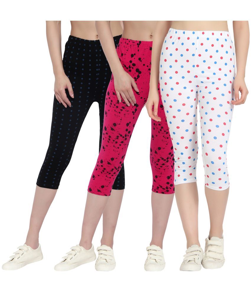     			Diaz Multi Cotton Lycra Printed Capri - Pack of 3