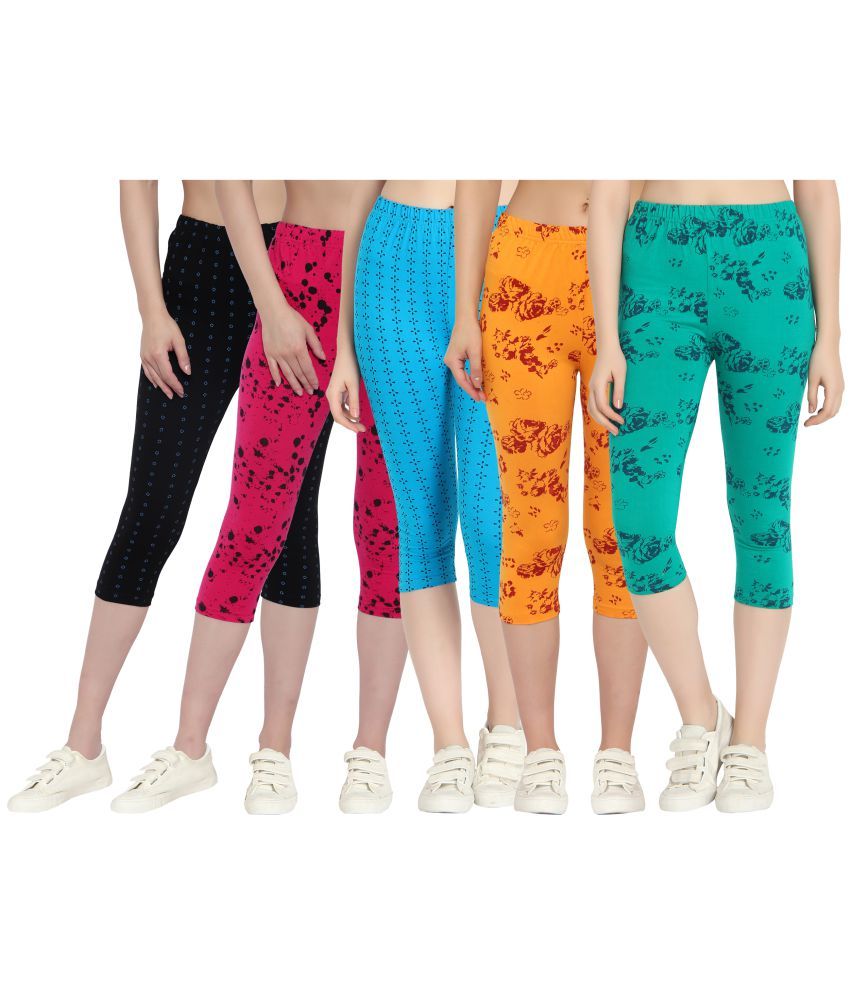     			Diaz Multi Cotton Lycra Printed Capri - Pack of 5