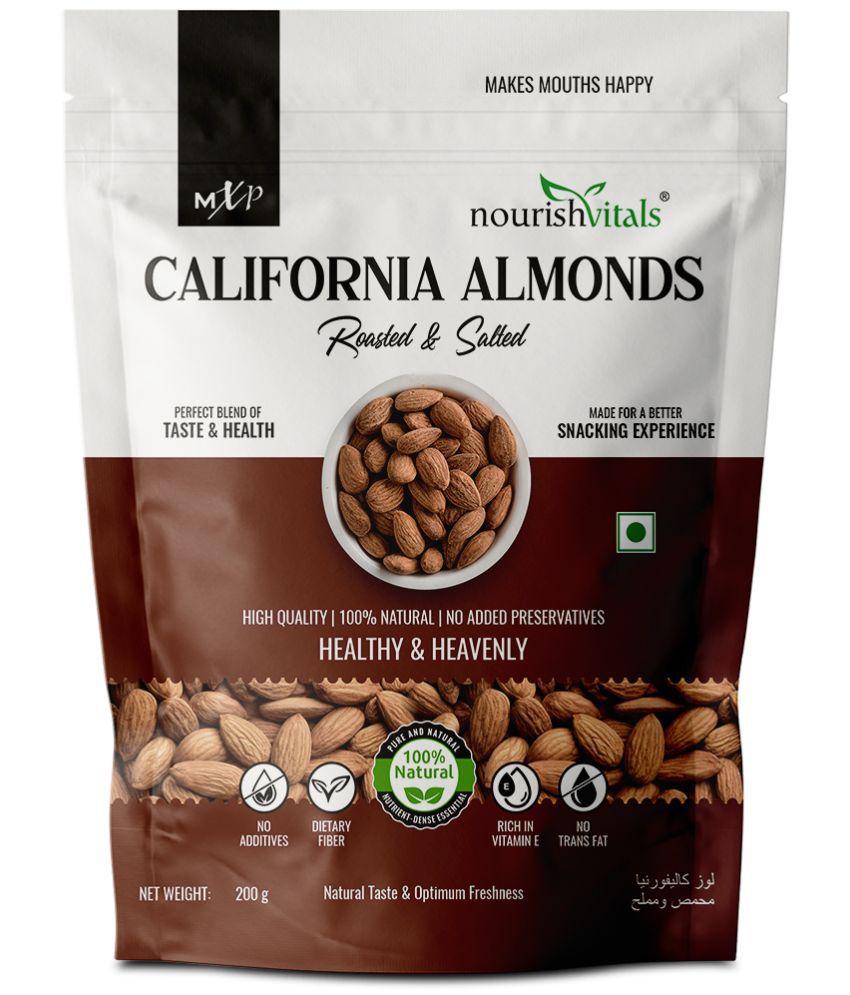 NourishVitals California Roasted and Salted Almonds, No Added Oil or Preservatives, 200gm