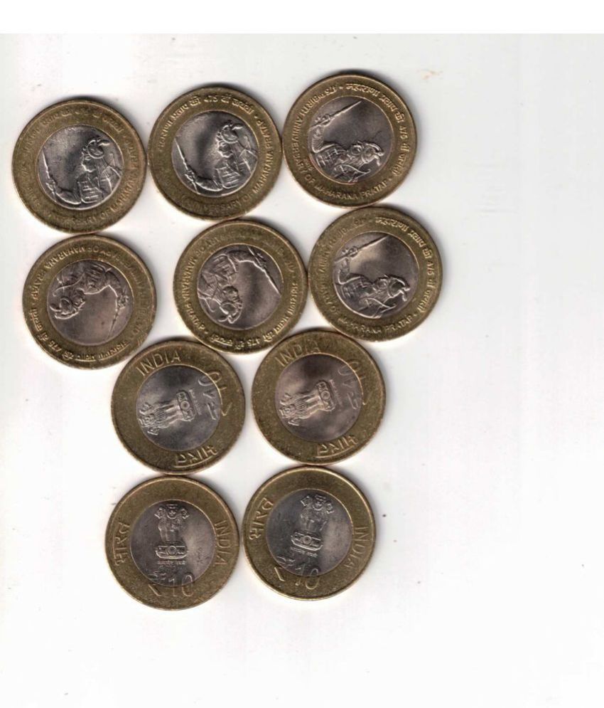     			(10 PCS )RARE 10 RU  GEM UNC . "MAHARANA PRATAP 475TH BIRTH ANNIVERSARY SEE PHOTO