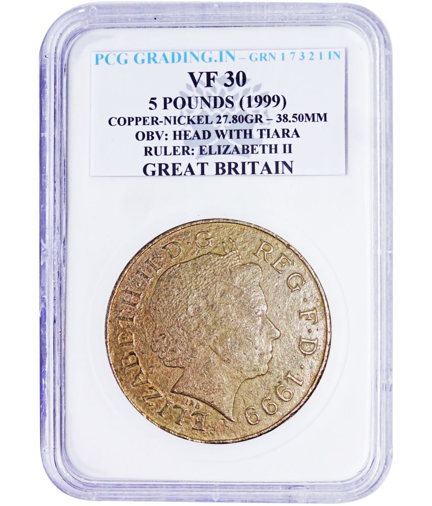     			(Pcg Graded) 5 Pounds (1999) Obv: Head With Tiara Ruler: Elizabeth II Great Britain Pcg Graded Copper - Nickel Coin