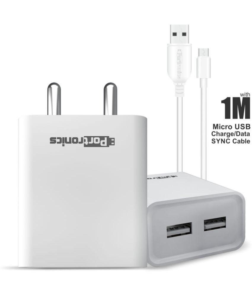     			Portronics Adapto 66:2.4 A Charger with Dual USB Ports ,White (POR 1066)