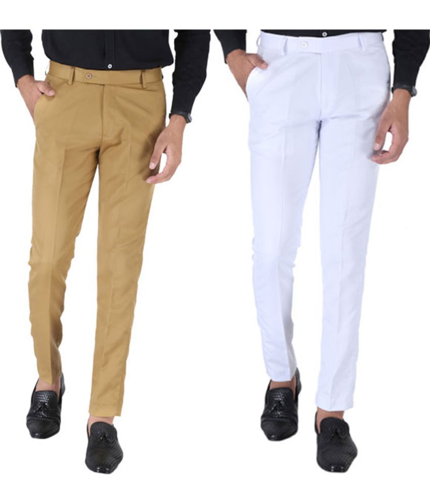     			SREY Khaki Slim -Fit Flat Trousers Pack of 2