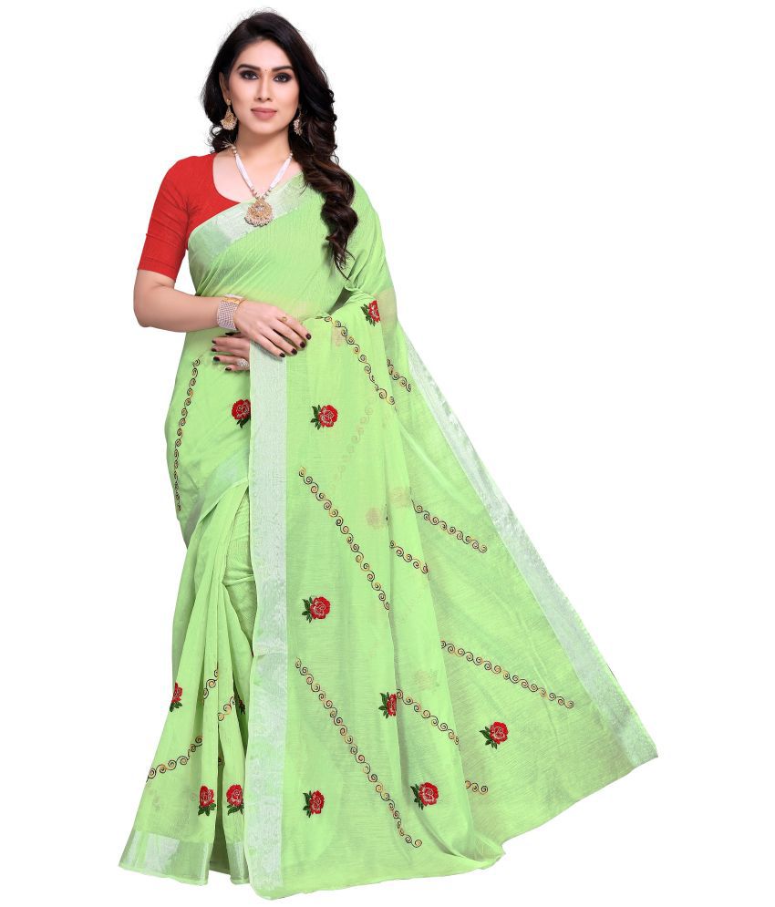     			Sidhidata Light Green Cotton Linen Blend Saree -