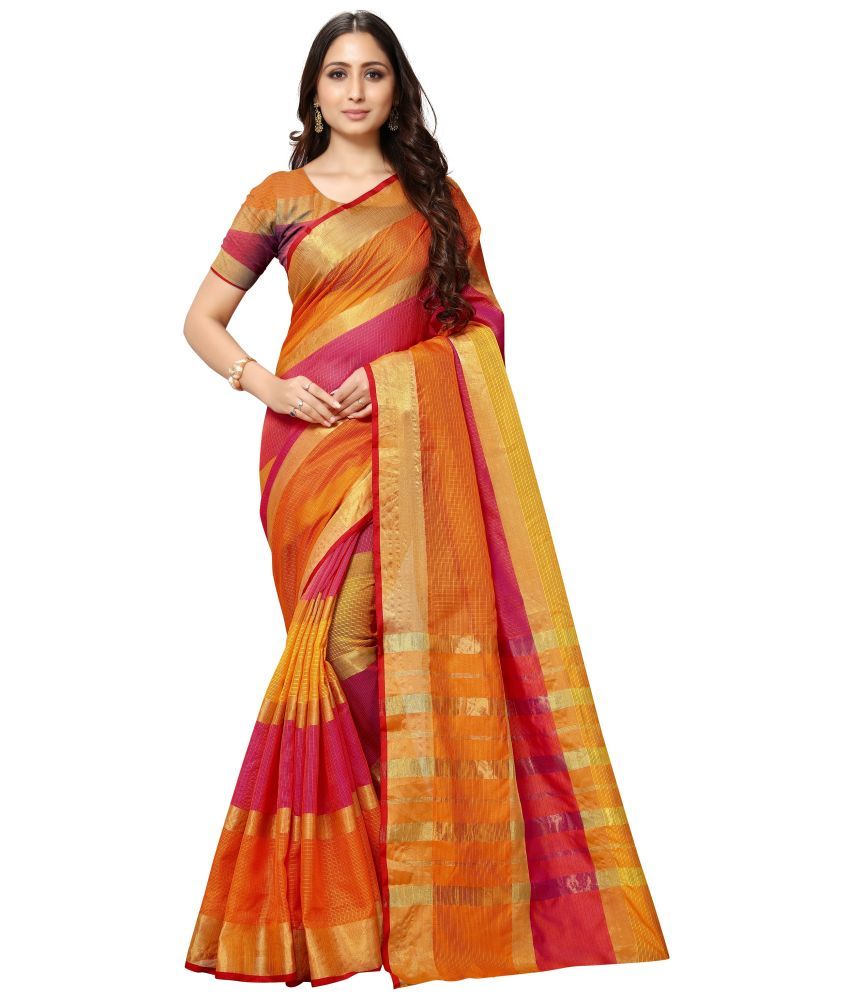     			Sidhidata Orange Cotton Saree -