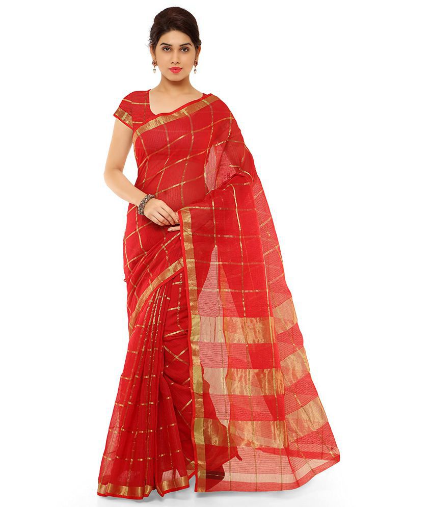     			Sidhidata Red Cotton Silk Saree -