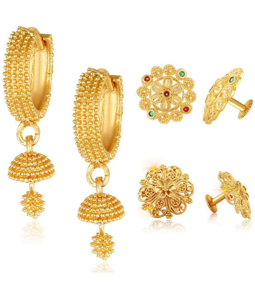     			Vighnaharta Everyday wear Gold plated alloy Stud Earring & Bali Earring for Women and Girls ( Pack of - 3 pair Earring) - VFJ1482-1086-1434ERG