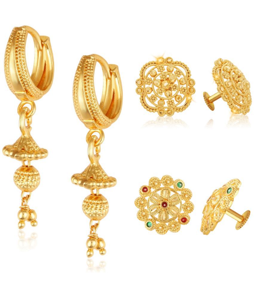    			Vighnaharta Everyday wear Gold plated alloy Stud Earring & Bali Earring for Women and Girls ( Pack of - 3 pair Earring) - VFJ1481-1124-1434ERG