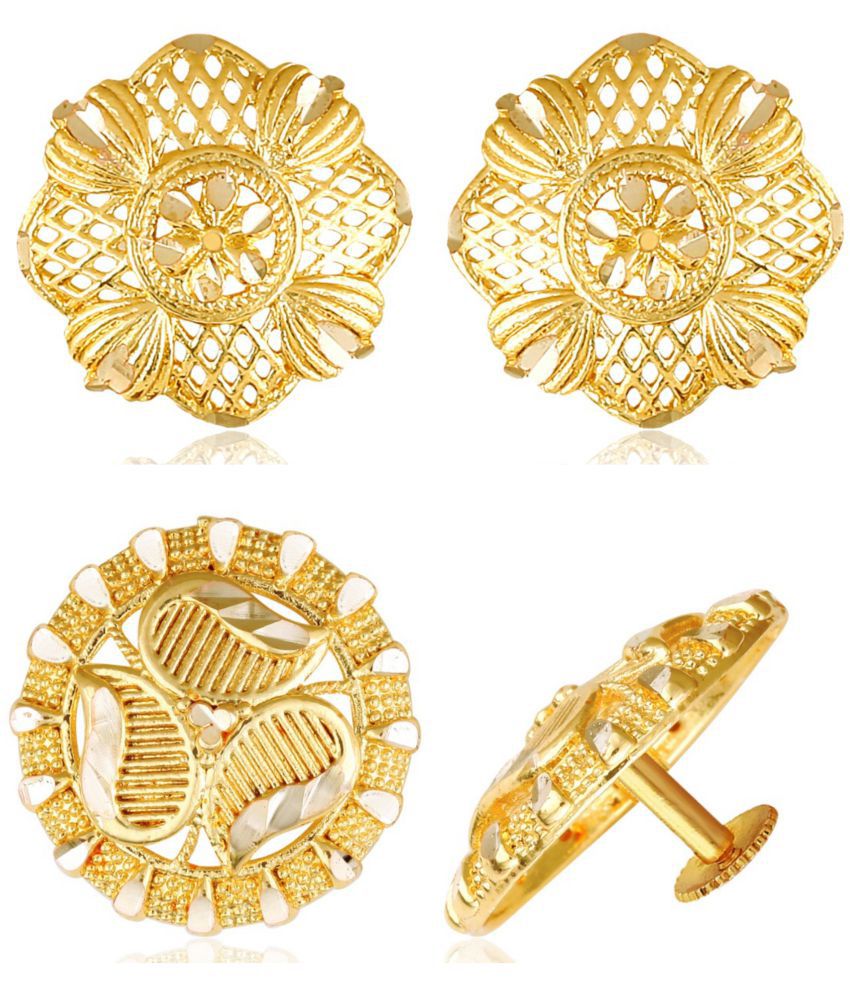     			Vighnaharta Everyday wear Gold plated alloy Earring, Stud, Stud Earring for Women and Girls ( Pack of - 2 pair Earring) - VFJ1490-1463ERG
