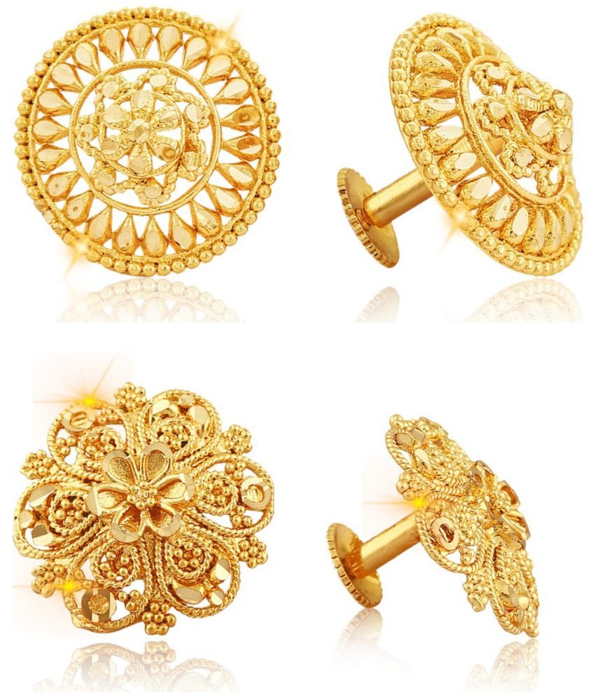     			Vighnaharta - Golden Stud Earrings ( Pack of 2 )