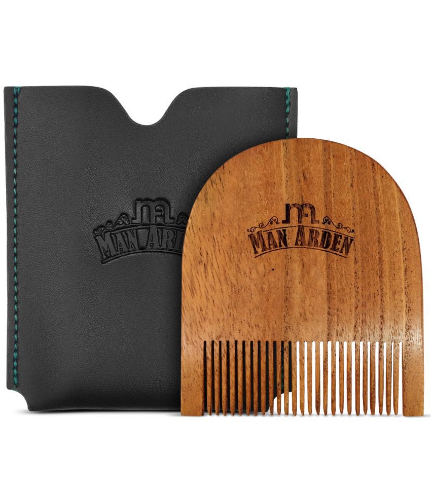     			Man Arden Pure Neem Wooden U Shaped Beard Comb with Premium Faux Leather Pouch